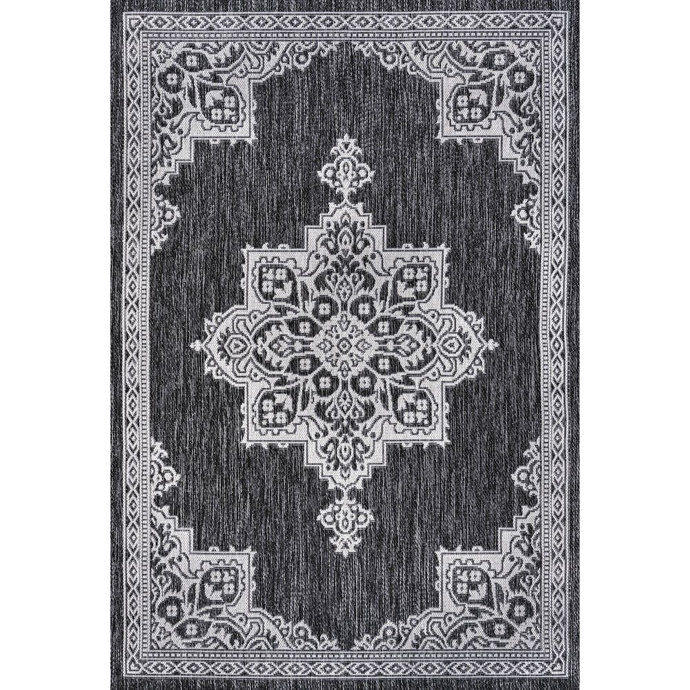 Vintage Casual Medallion Dark Gray/Cream 4 ft. x 6 ft. Indoor/Outdoor Area Rug. Picture 1