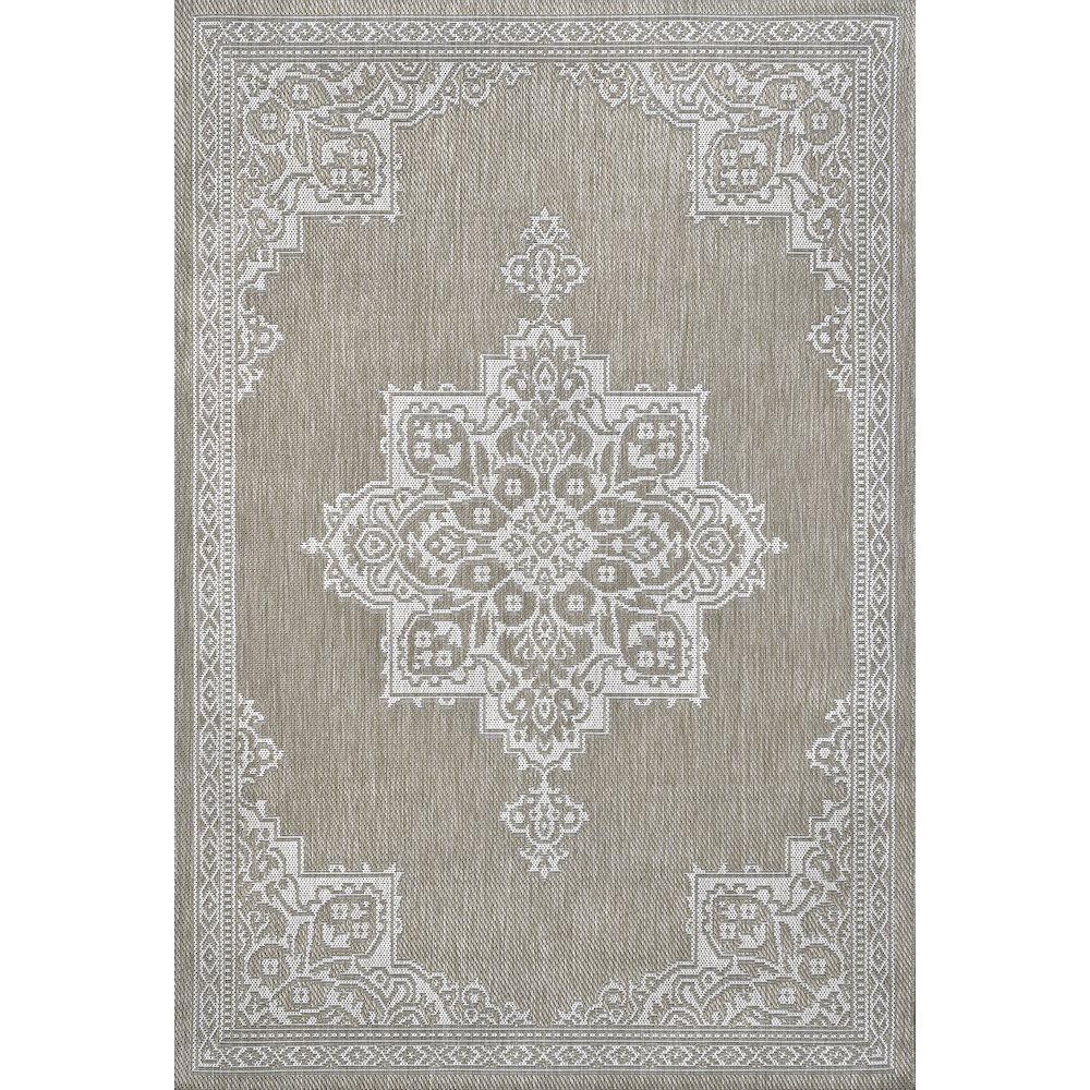Arden Vintage Casual Medallion Beige/Cream 4 ft. x 6 ft. Indoor/Outdoor Area Rug. Picture 1