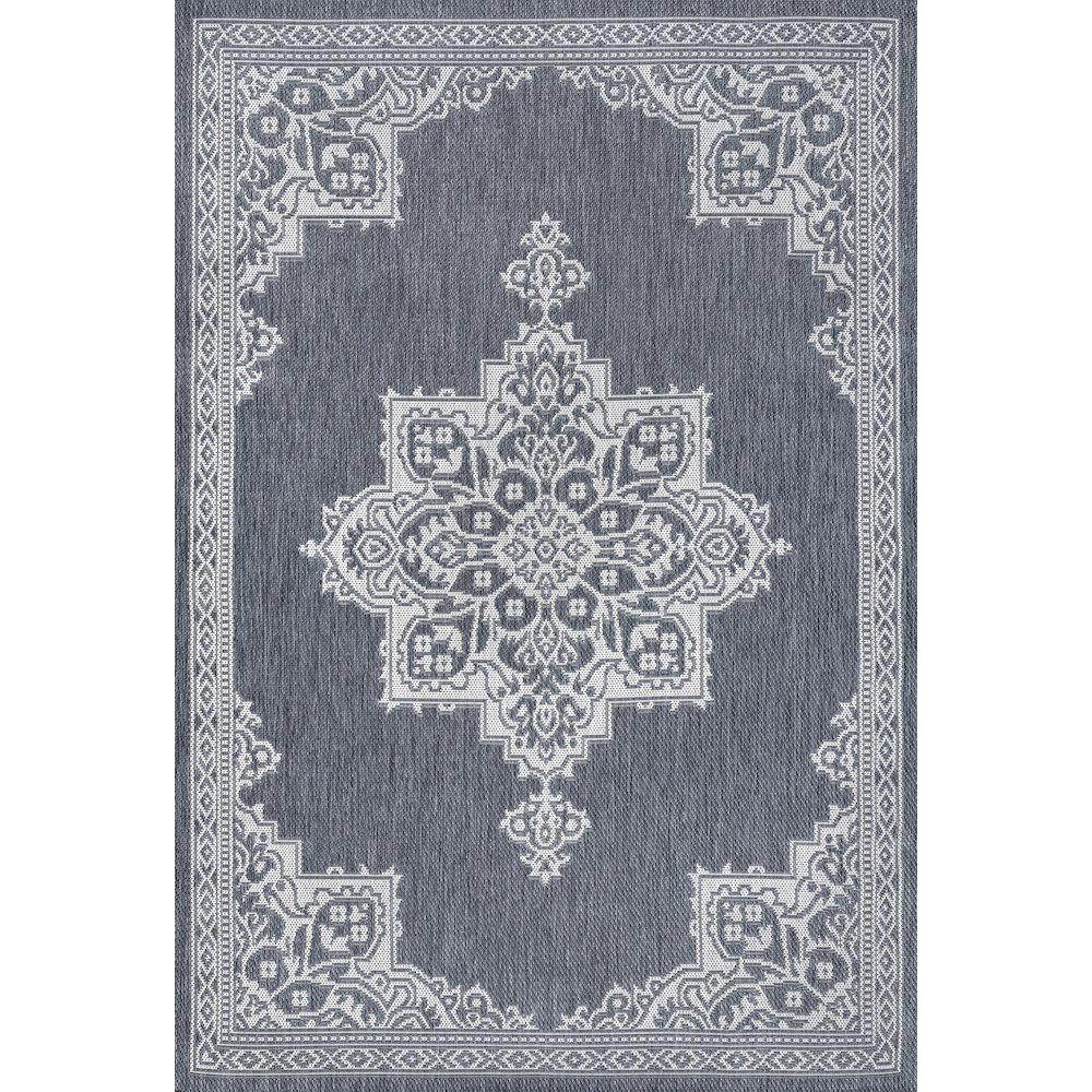 Arden Vintage Casual Medallion Blue/Cream 4 ft. x 6 ft. Indoor/Outdoor Area Rug. Picture 1