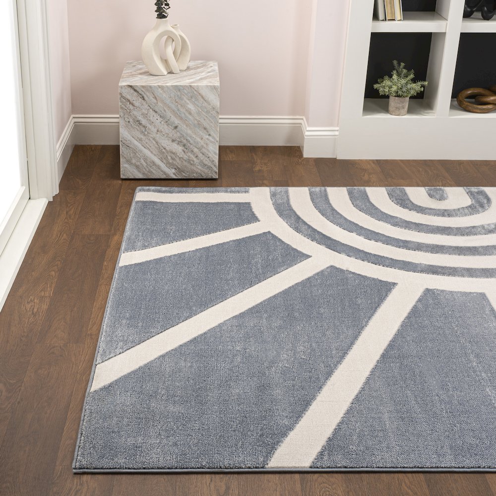 Aelius Midcentury Scandinavian Abstract Sun Two-Tone High-Low Area Rug. Picture 2
