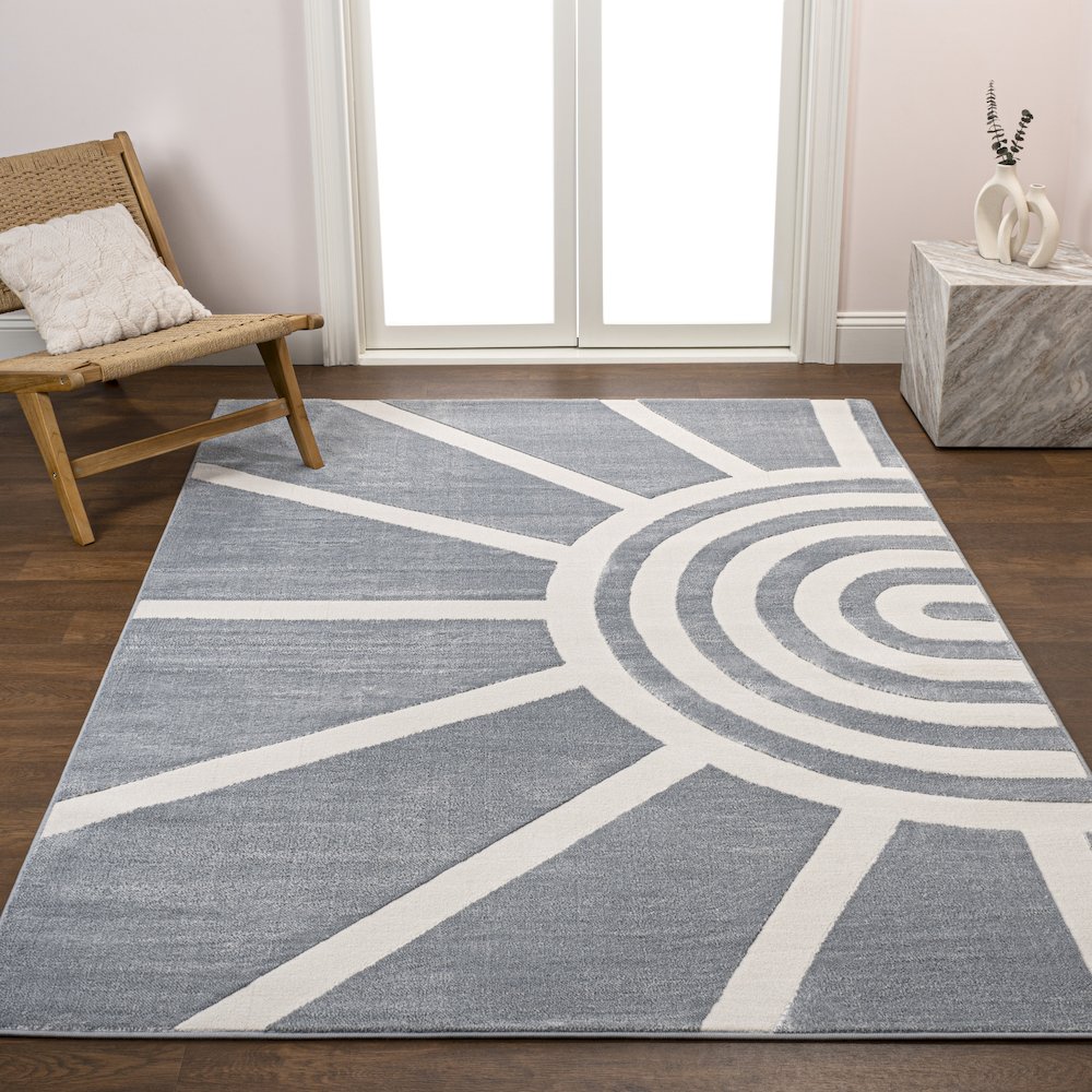 Aelius Midcentury Scandinavian Abstract Sun Two-Tone High-Low Area Rug. Picture 1