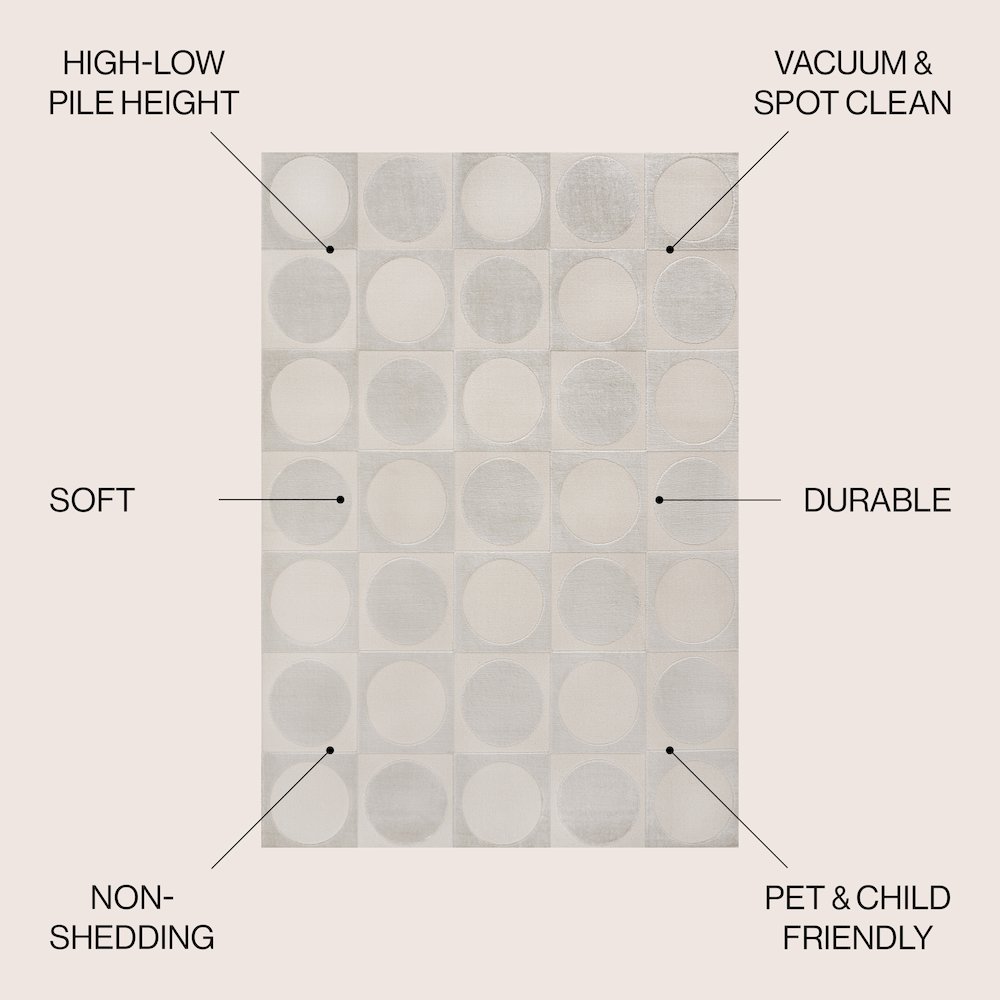 Helena Modern Geometric Circles In Squares High-Low Area Rug. Picture 4