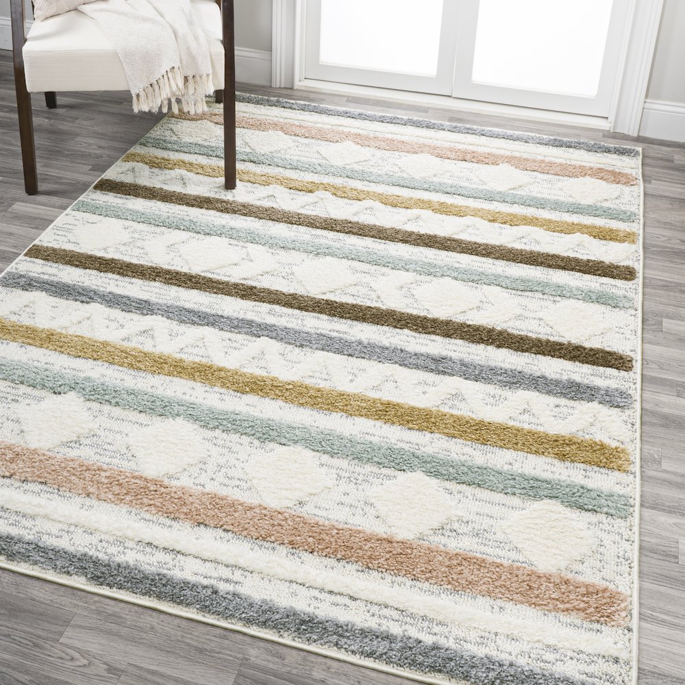 Faiza Moroccan Striped Geometric High-Low Area Rug. Picture 2