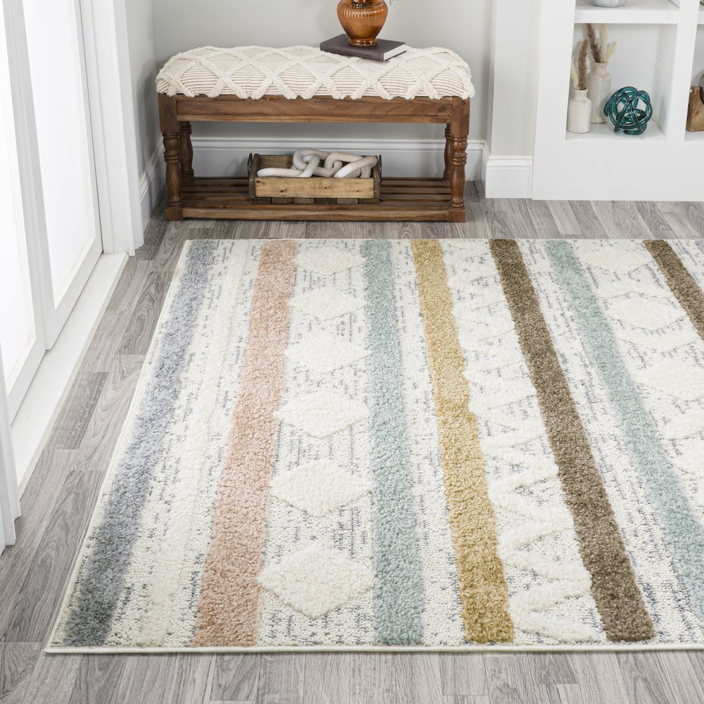 Faiza Moroccan Striped Geometric High-Low Area Rug. Picture 3