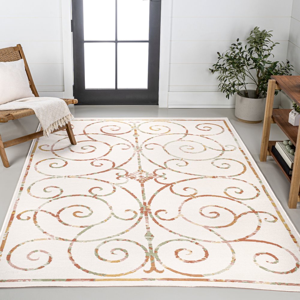Cottage Filigree Scroll Reversible Machine-Washable Indoor/Outdoor Runner Rug. Picture 2