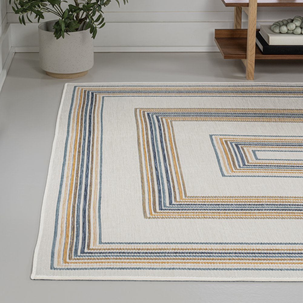 Nautical Mitre Stripe Reversible Machine-Washable Indoor/Outdoor Runner Rug. Picture 1