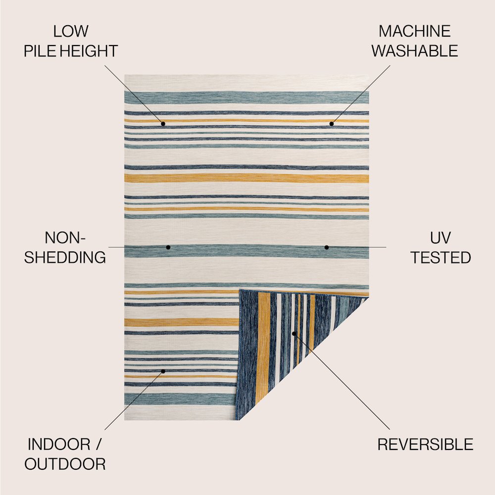 Coastal Ticking Stripe Reversible Machine-Washable Indoor/Outdoor Runner Rug. Picture 6