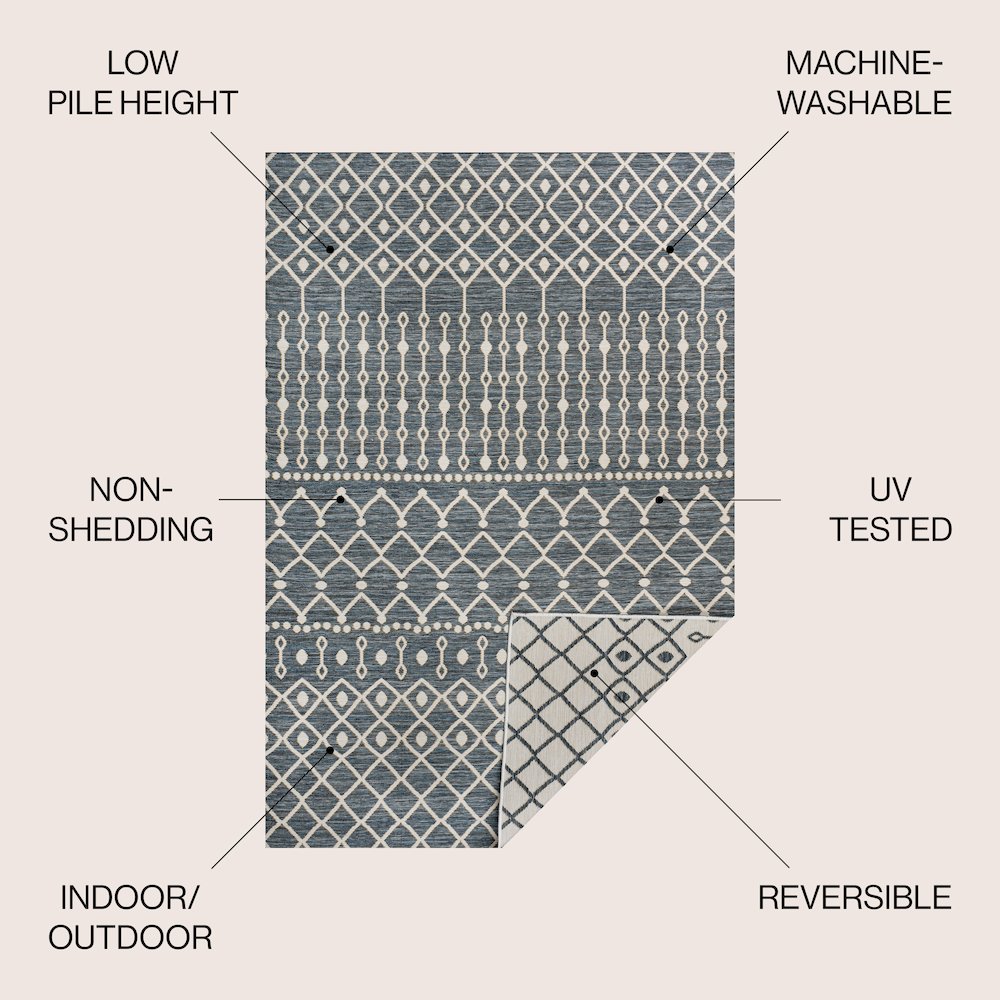 Geometric Moroccan Reversible Machine-Washable Indoor/Outdoor Area Rug. Picture 4