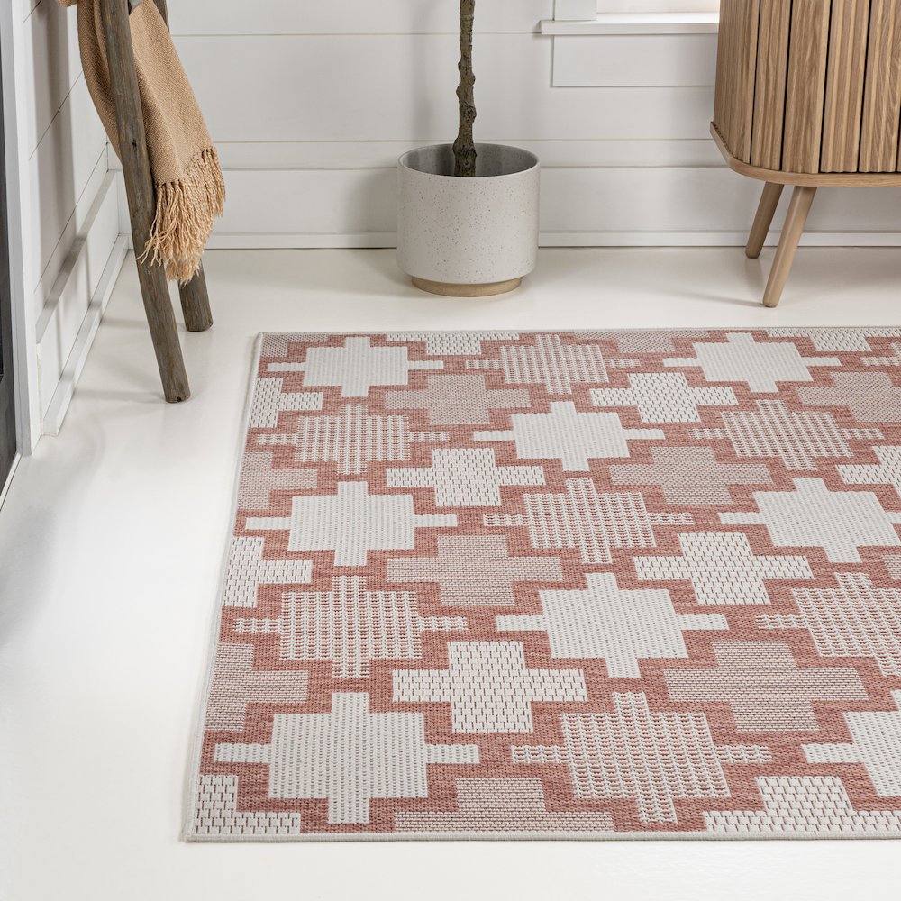Cyrus Modern Geometric Tile Pattern Indoor/Outdoor Area Rug. Picture 1