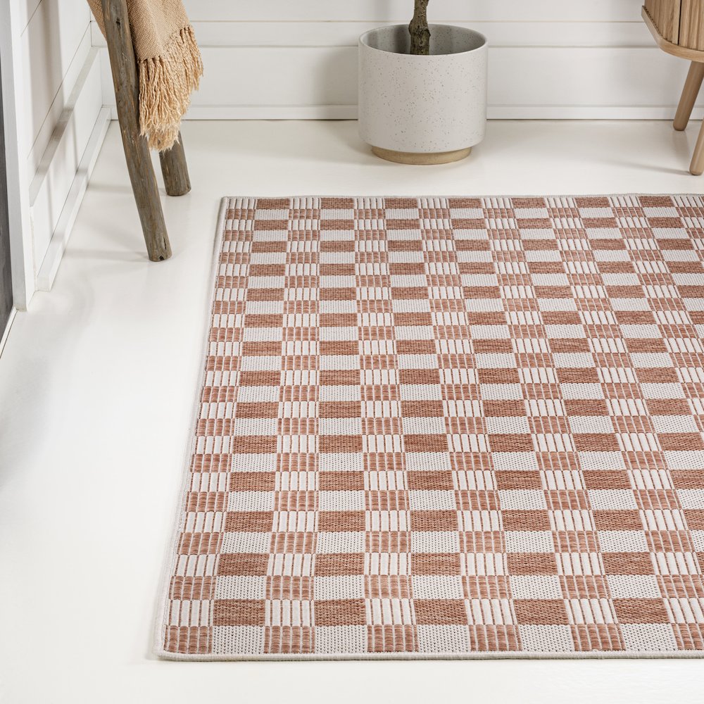 Aimee Traditional Cottage Checkerboard Indoor/Outdoor Area Rug. Picture 1