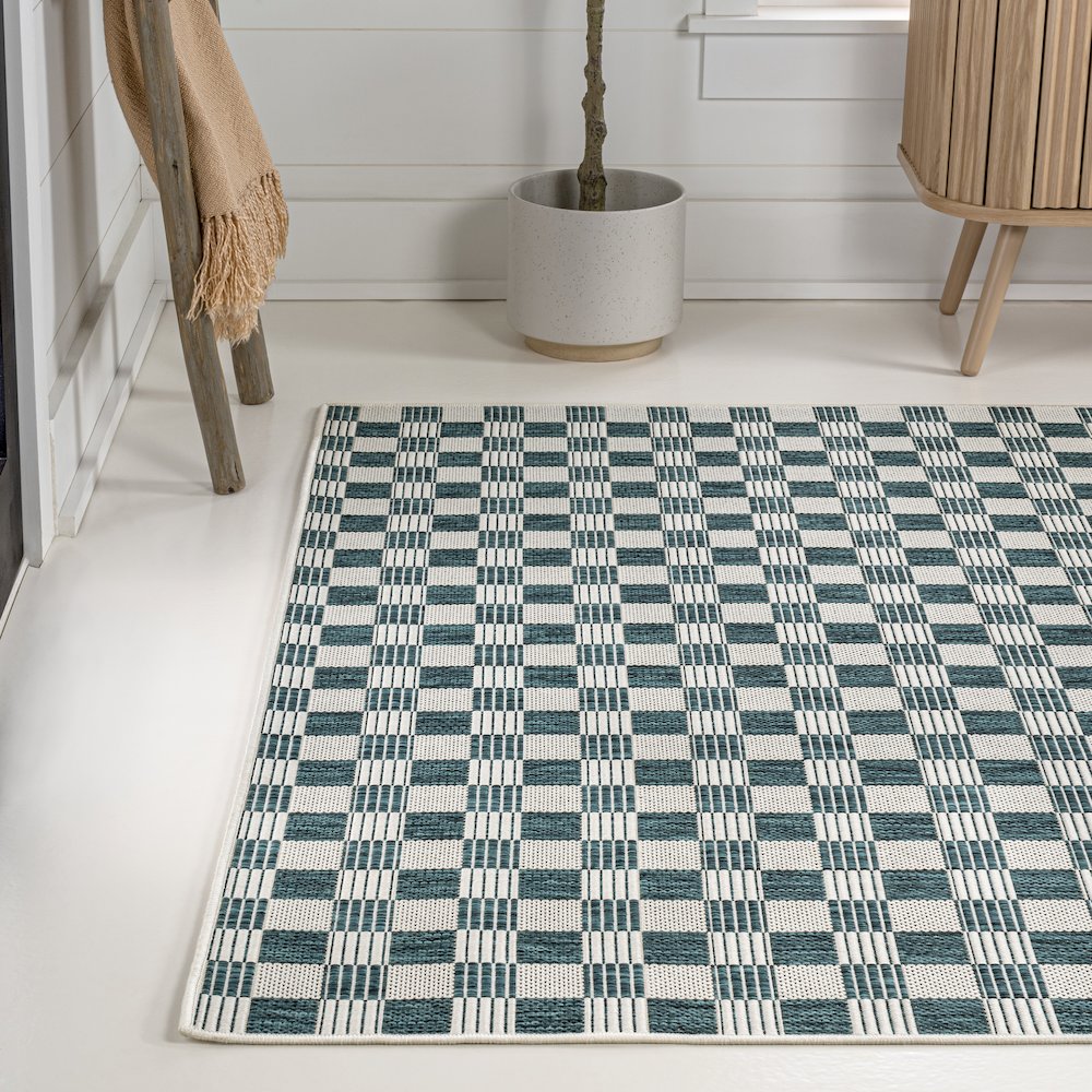 Aimee Traditional Cottage Checkerboard Indoor/Outdoor Area Rug. Picture 1
