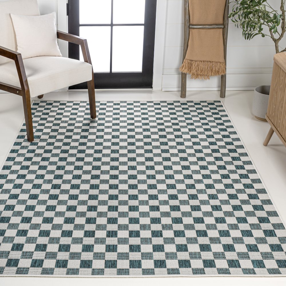 Aimee Traditional Cottage Checkerboard Indoor/Outdoor Area Rug. Picture 2