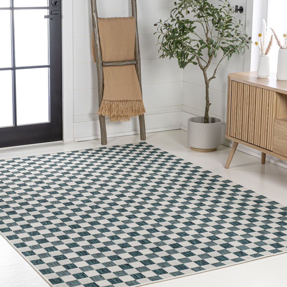 Aimee Traditional Cottage Checkerboard Indoor/Outdoor Area Rug. Picture 3