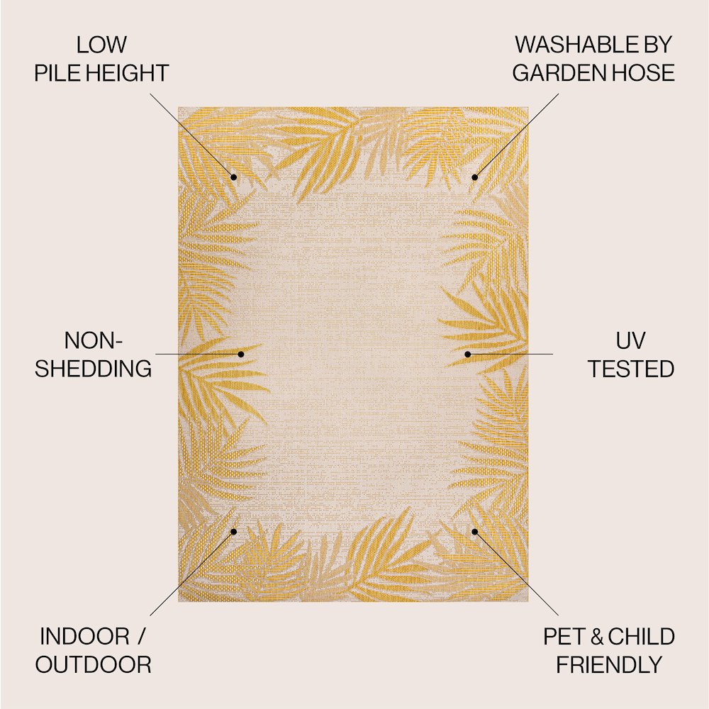 Isla Coastal Cottage Palm Frond Border Indoor/Outdoor Area Rug. Picture 1