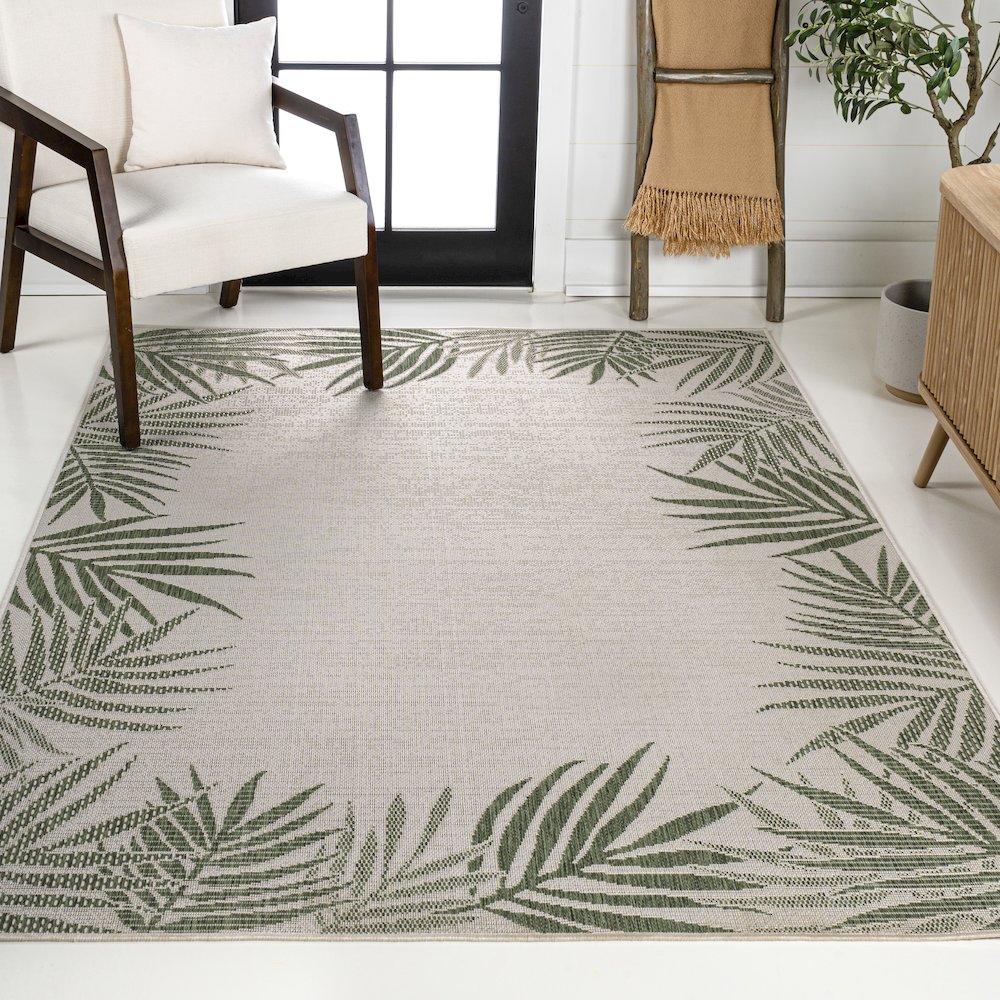 Isla Coastal Cottage Palm Frond Border Indoor/Outdoor Area Rug. Picture 2