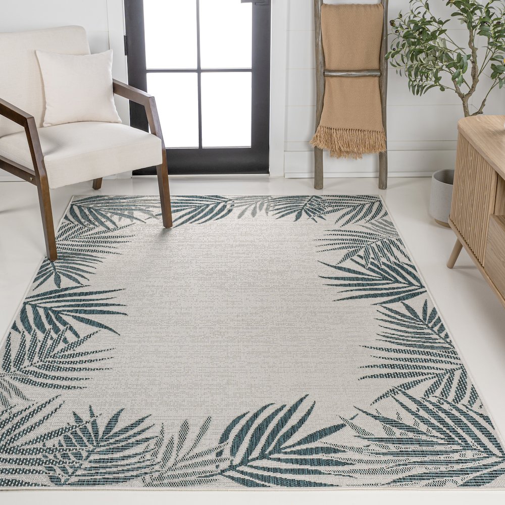 Isla Coastal Cottage Palm Frond Border Indoor/Outdoor Area Rug. Picture 2