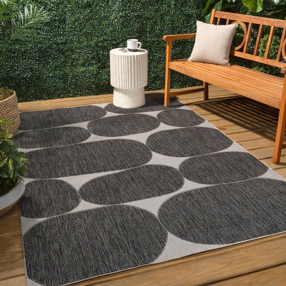 Geometric Organic Shapes Black/Cream 4 ft. x 6 ft. Indoor/Outdoor Area Rug. Picture 4