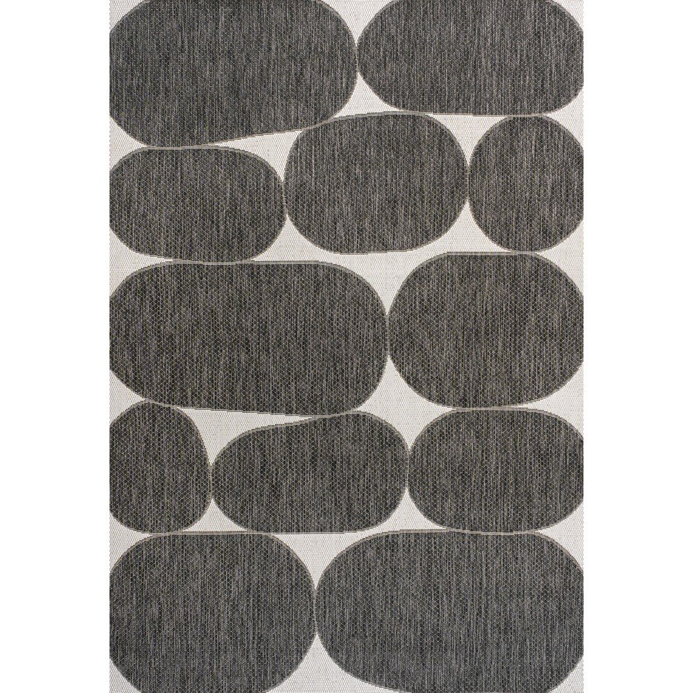 Geometric Organic Shapes Black/Cream 4 ft. x 6 ft. Indoor/Outdoor Area Rug. Picture 1