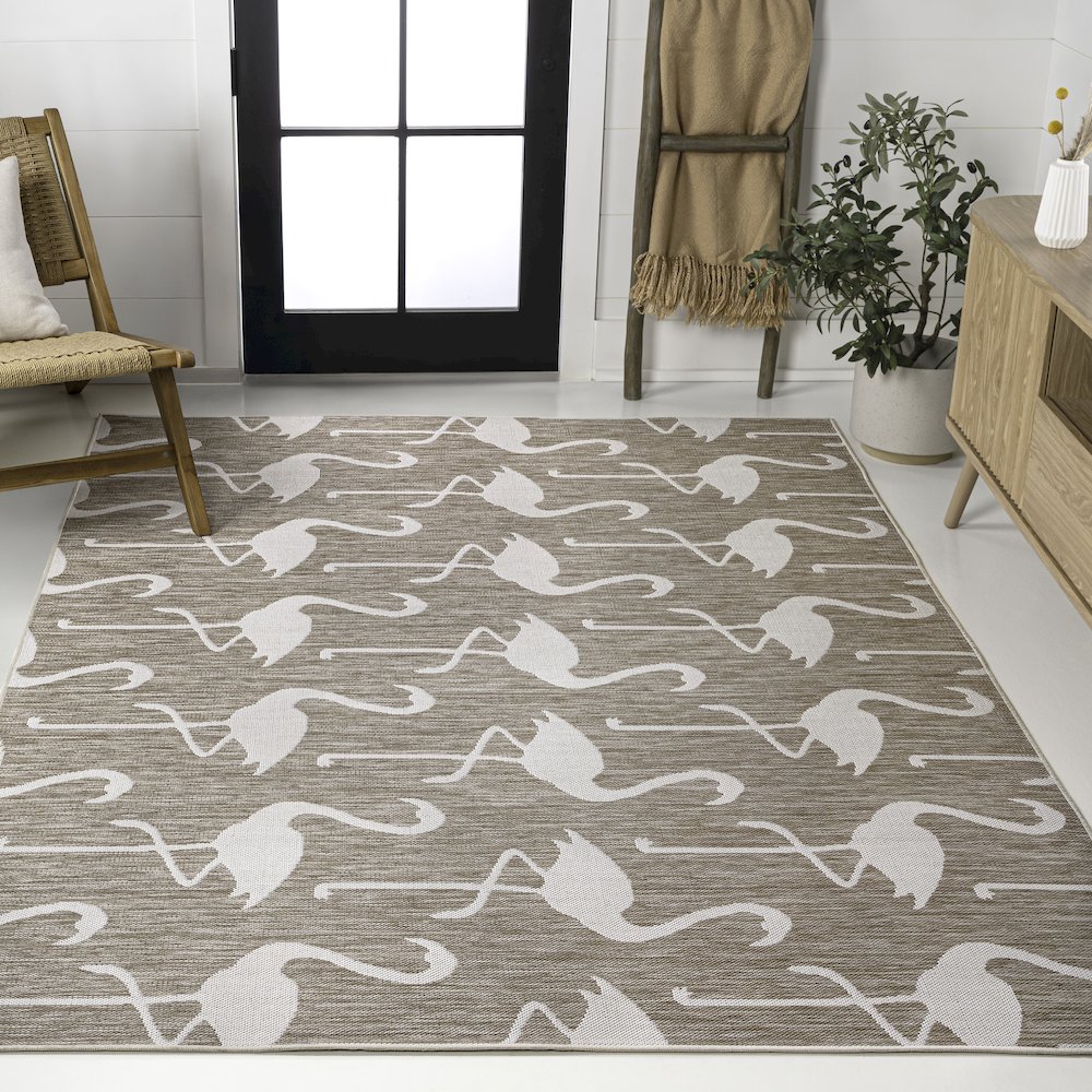 Flamingos Two-Tone Beige/White 3 ft. x 5 ft. Indoor/Outdoor Area Rug. Picture 2