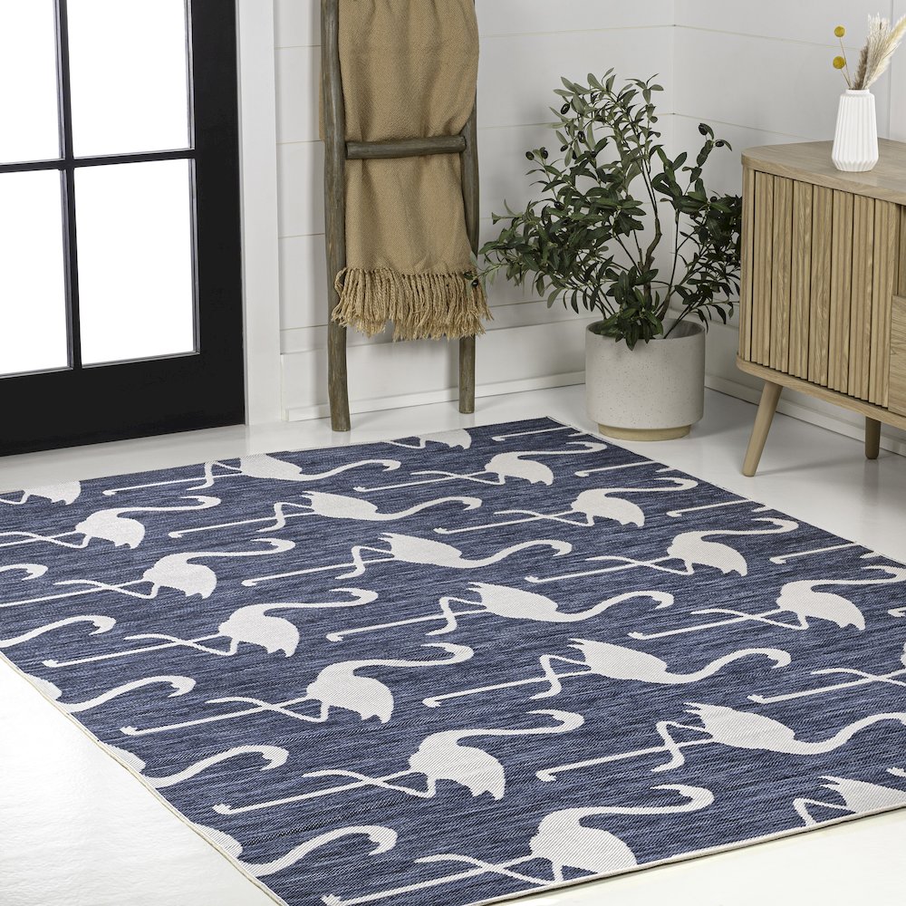 Flamingos Two-Tone Navy/White 4 ft. x 6 ft. Indoor/Outdoor Area Rug. Picture 3