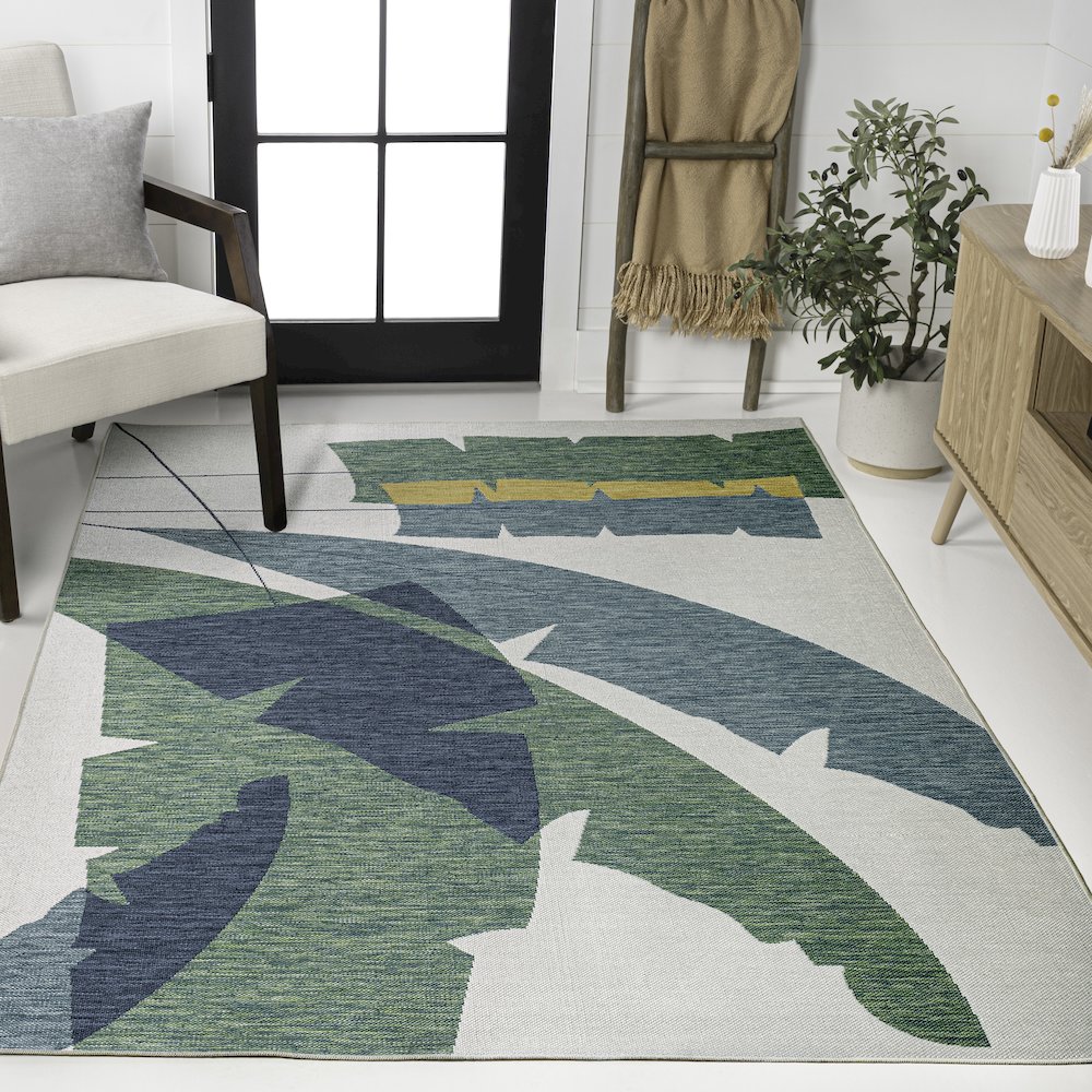 Palm Leaf Green/Cream 3 ft. x 5 ft. Indoor/Outdoor Area Rug. Picture 2