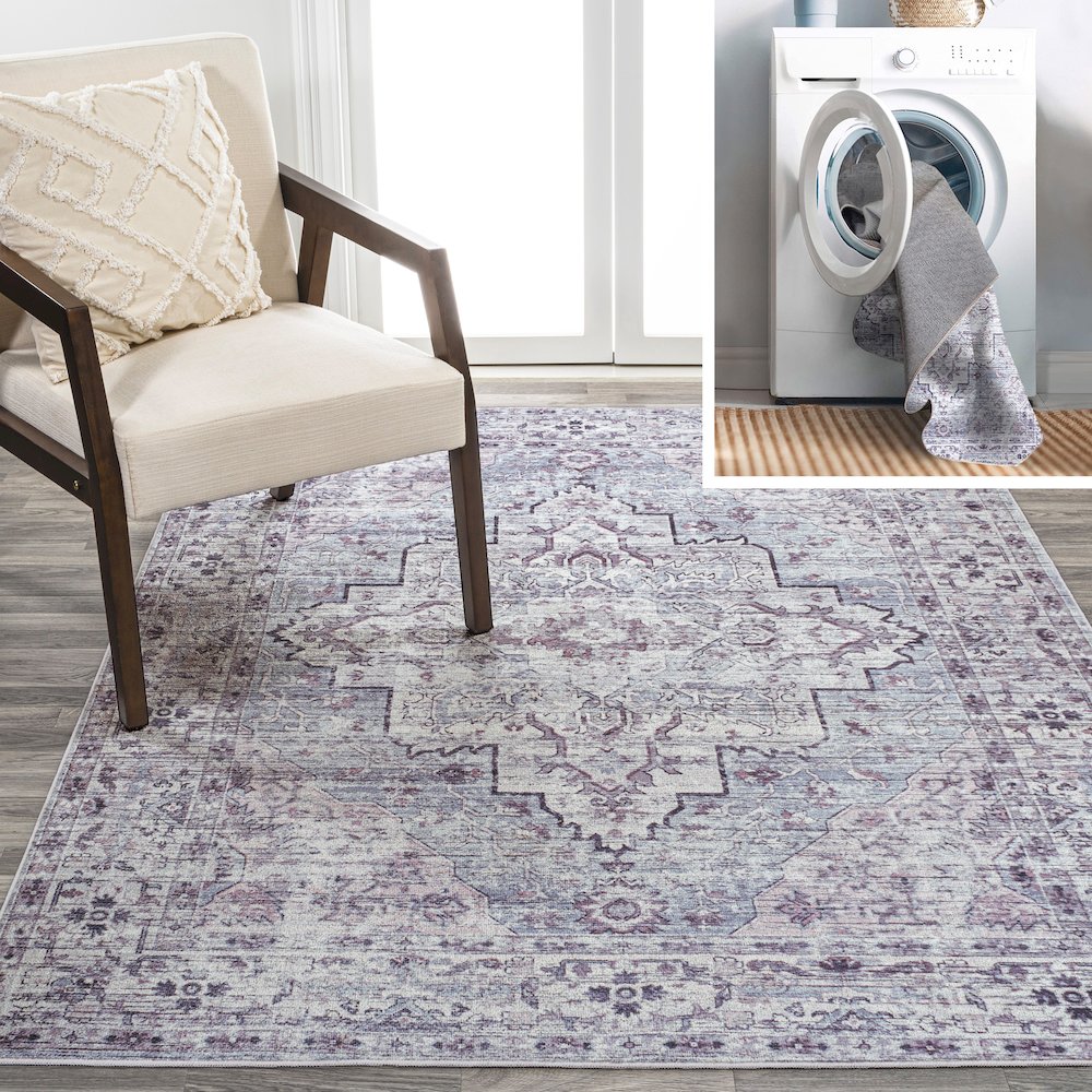 Didim Boho Gray Medallion Washable Indoor/Outdoor Area Rug. Picture 10