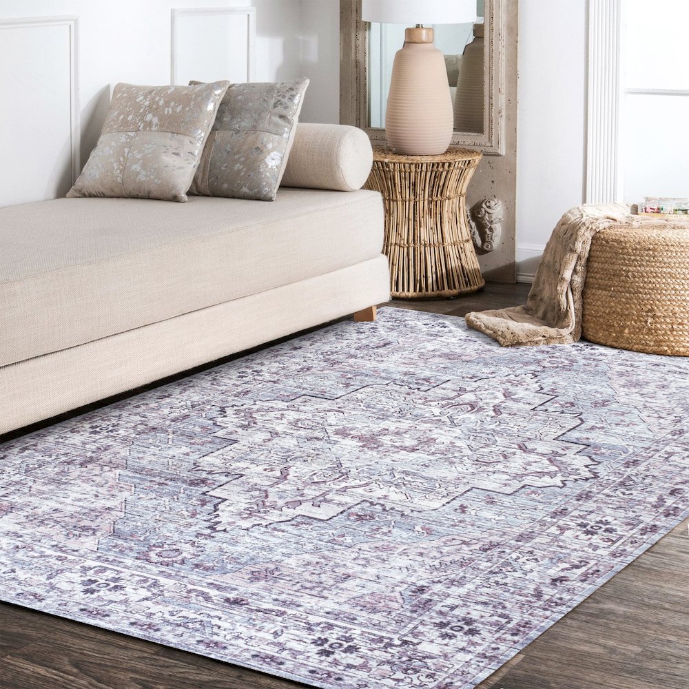 Didim Boho Gray Medallion Washable Indoor/Outdoor Area Rug. Picture 11