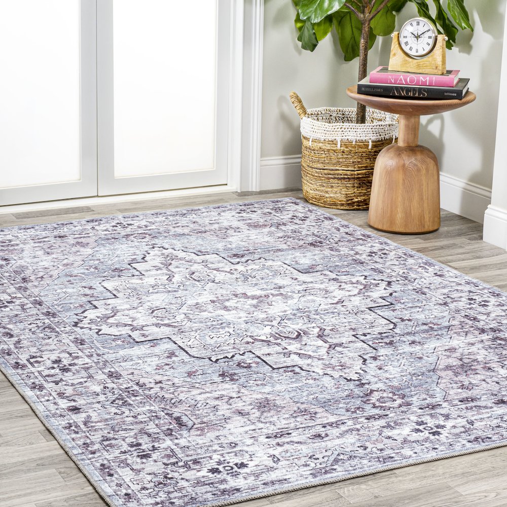 Didim Boho Gray Medallion Washable Indoor/Outdoor Area Rug. Picture 5