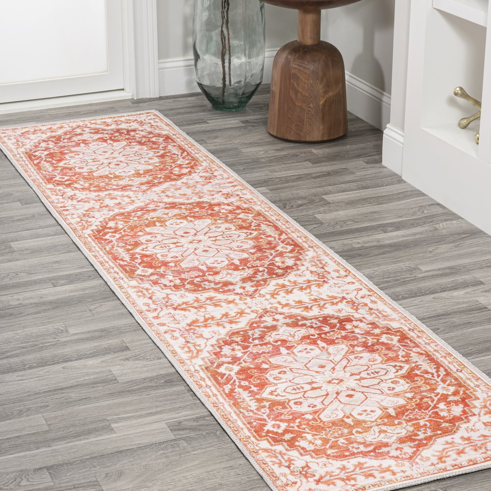 Asa Ornate Medallion Machine-Washable Runner Rug. Picture 1