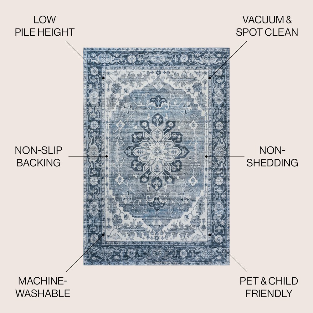Asa Ornate Medallion Machine-Washable Area Rug. Picture 8