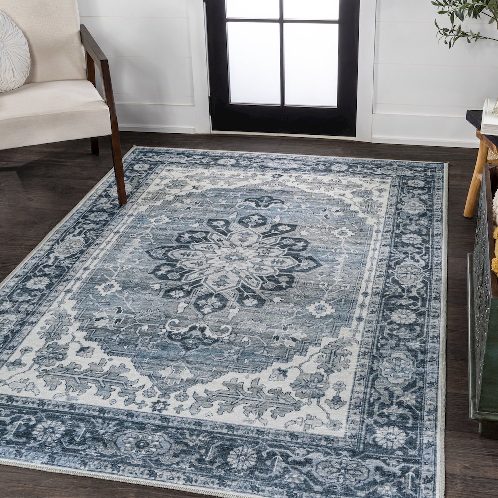 Asa Ornate Medallion Machine-Washable Area Rug. Picture 1