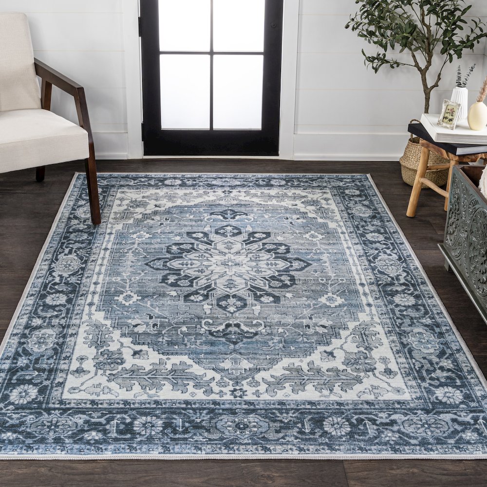 Asa Ornate Medallion Machine-Washable Area Rug. Picture 2
