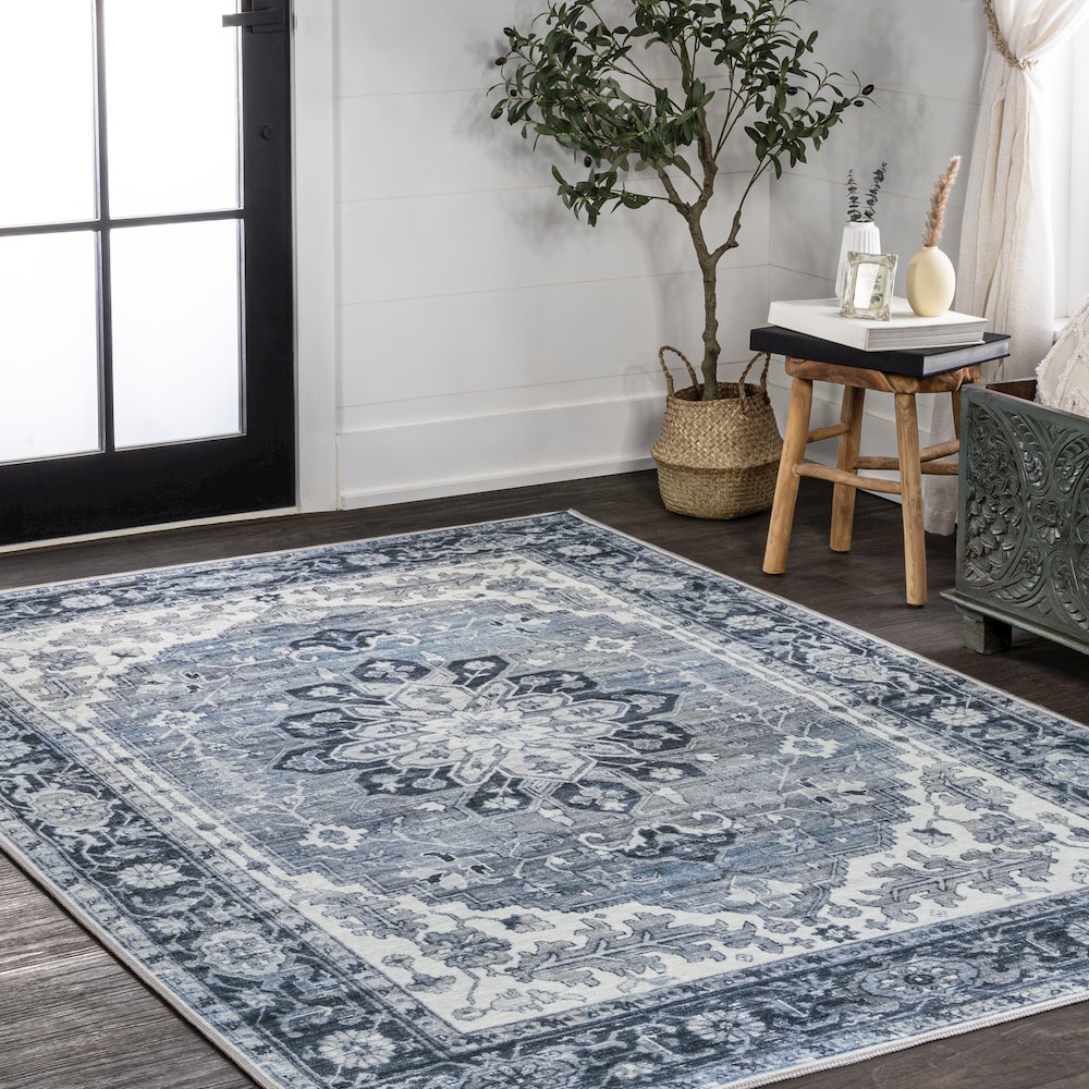 Asa Ornate Medallion Machine-Washable Area Rug. Picture 3