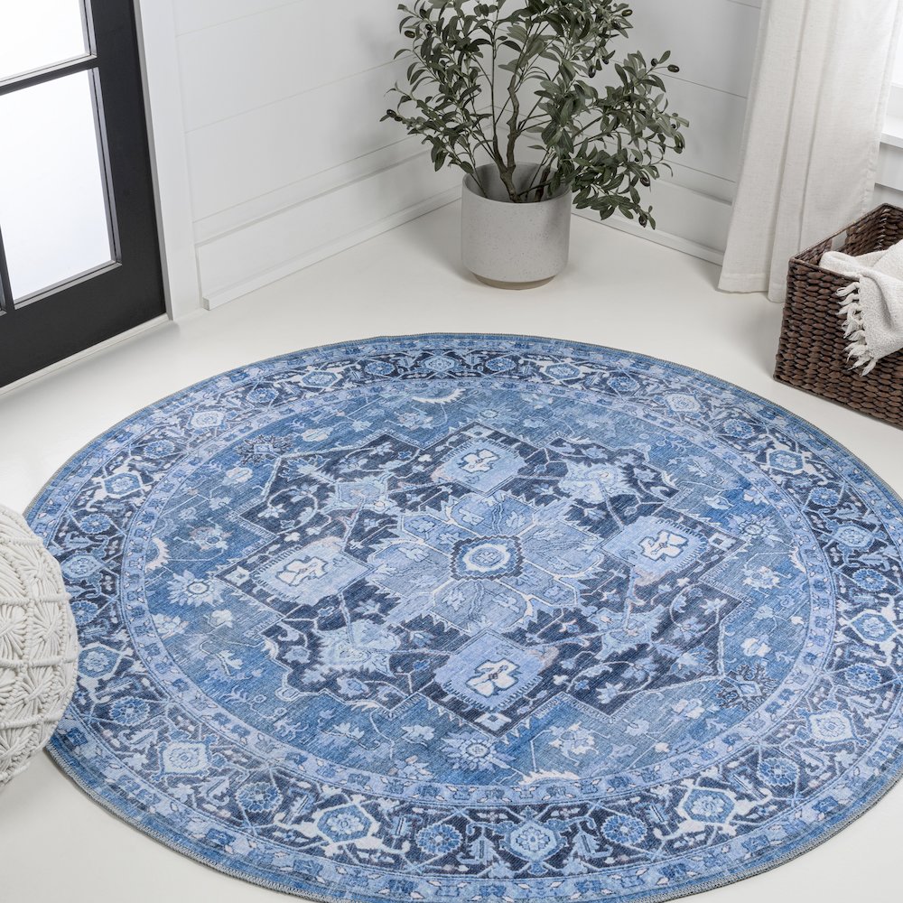Maris Ornate Medallion Machine-Washable Area Rug. Picture 1