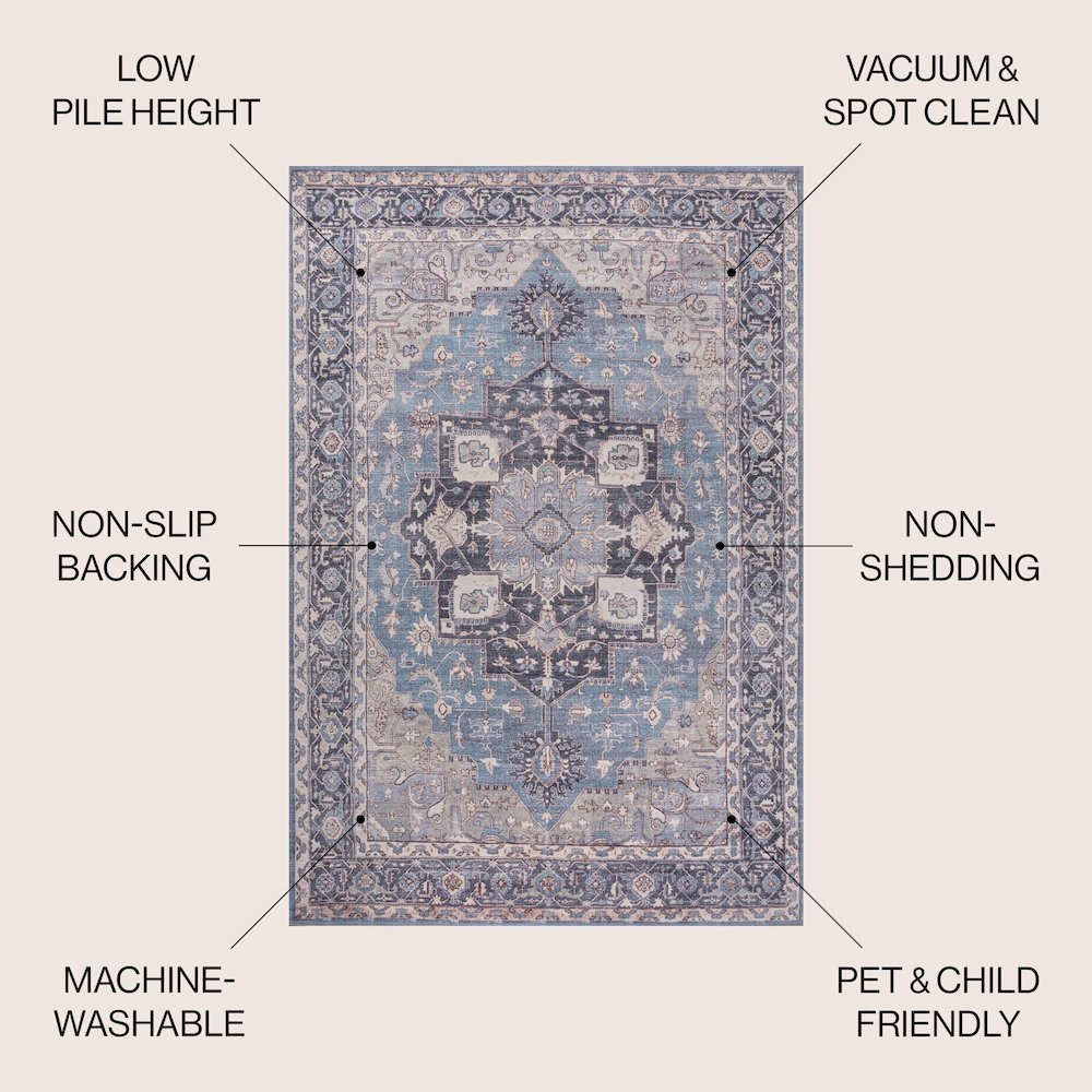 Maris Ornate Medallion Machine-Washable Area Rug. Picture 8