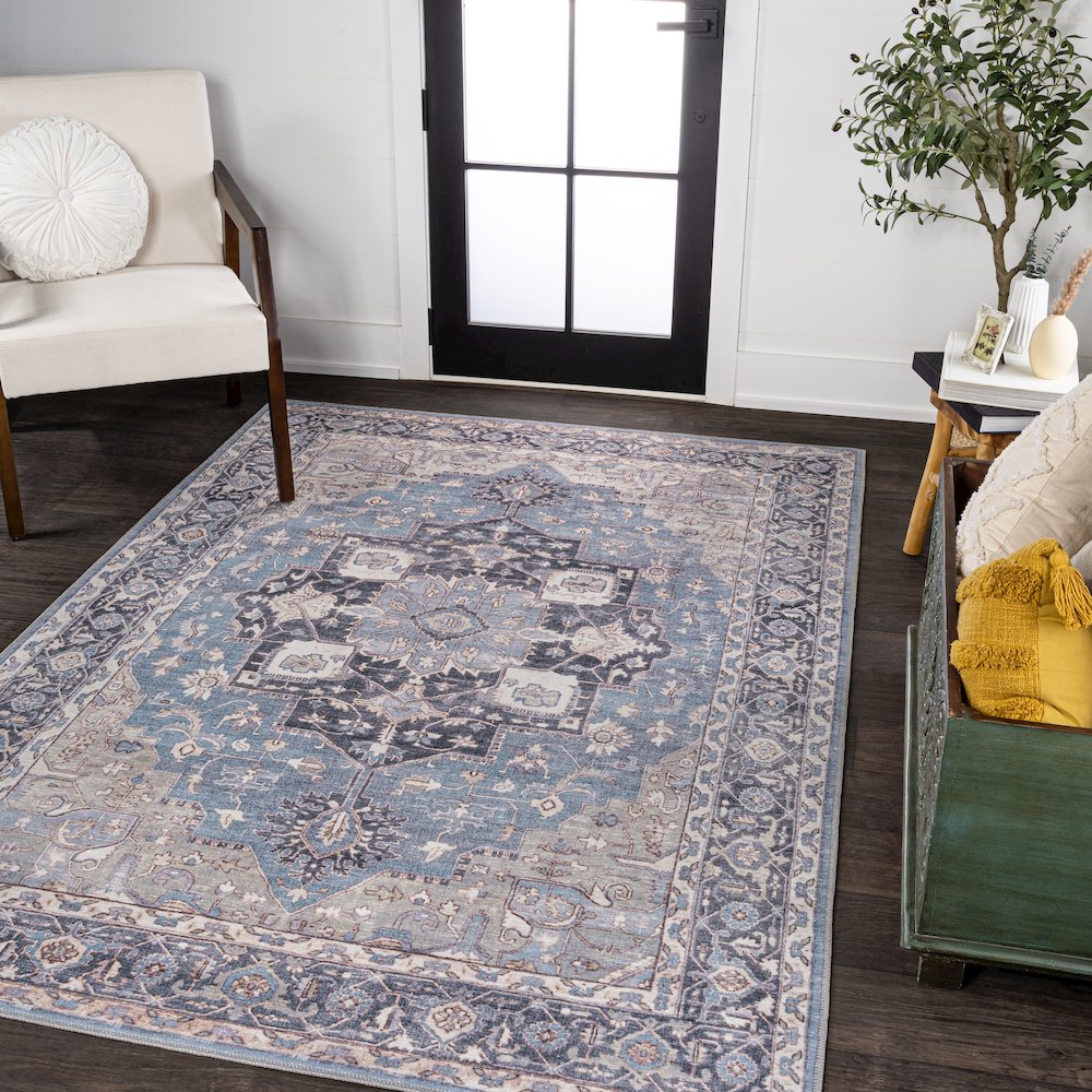 Maris Ornate Medallion Machine-Washable Area Rug. Picture 1