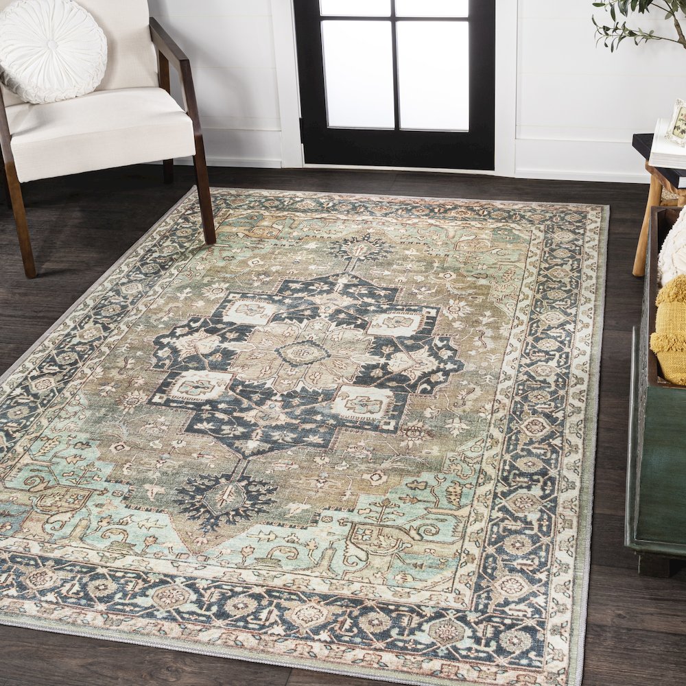Maris Ornate Medallion Machine-Washable Area Rug. Picture 1
