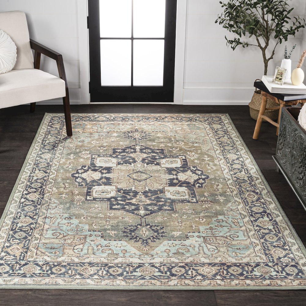 Maris Ornate Medallion Machine-Washable Area Rug. Picture 2