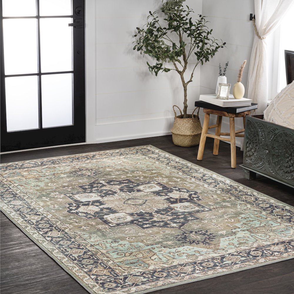 Maris Ornate Medallion Machine-Washable Area Rug. Picture 3