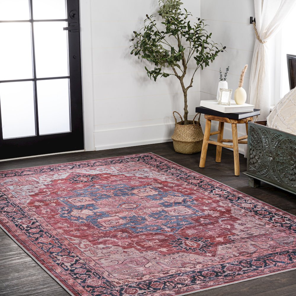 Maris Ornate Medallion Machine-Washable Area Rug. Picture 3