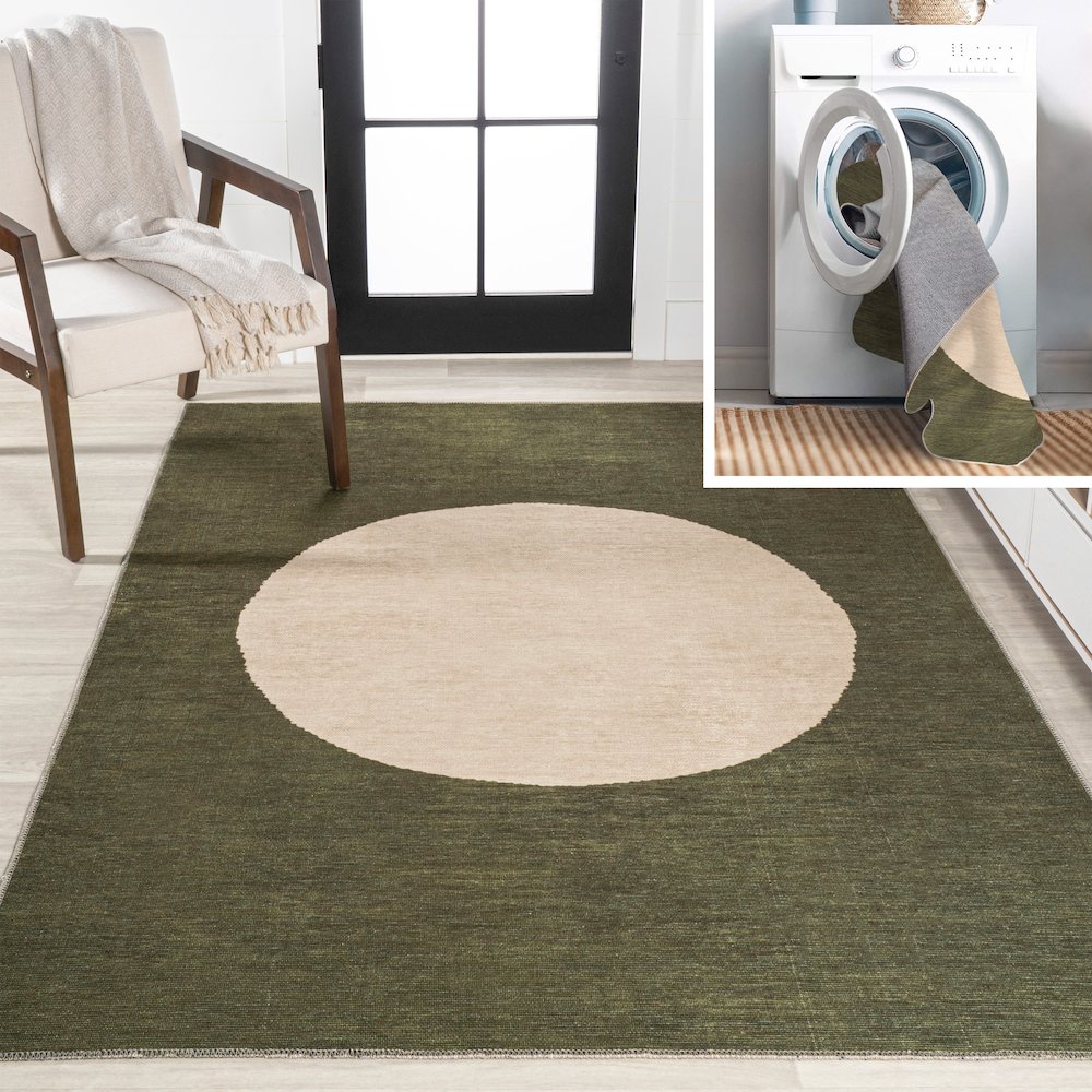 Cirkel Minimalist Geometric Dot Machine Washable Area Rug. Picture 10