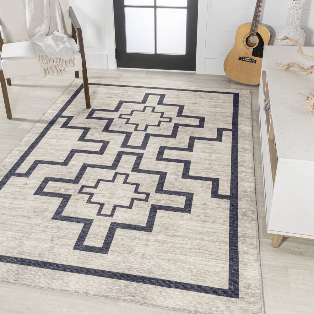 Ashkii Minimalist Medallion Machine Washable Area Rug. Picture 2