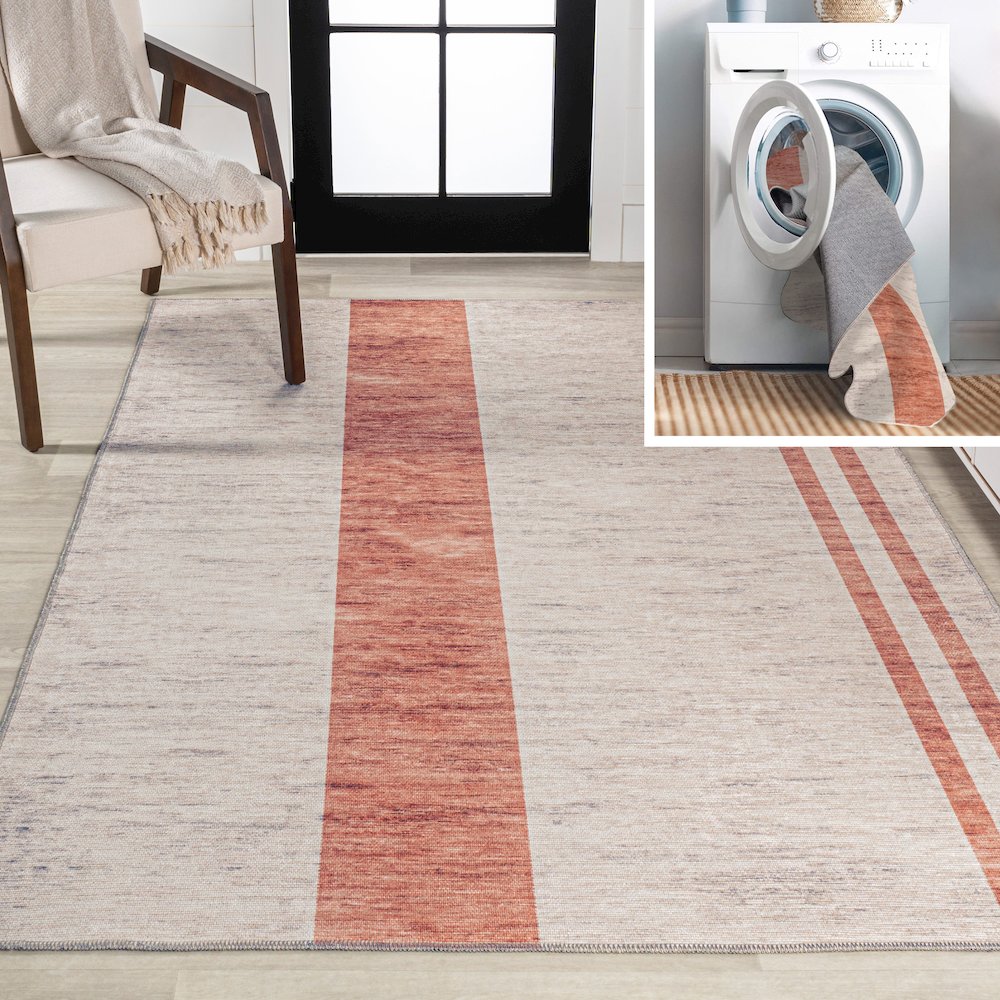 Raita Modern Distressed Stripe Machine Washable Area Rug. Picture 10