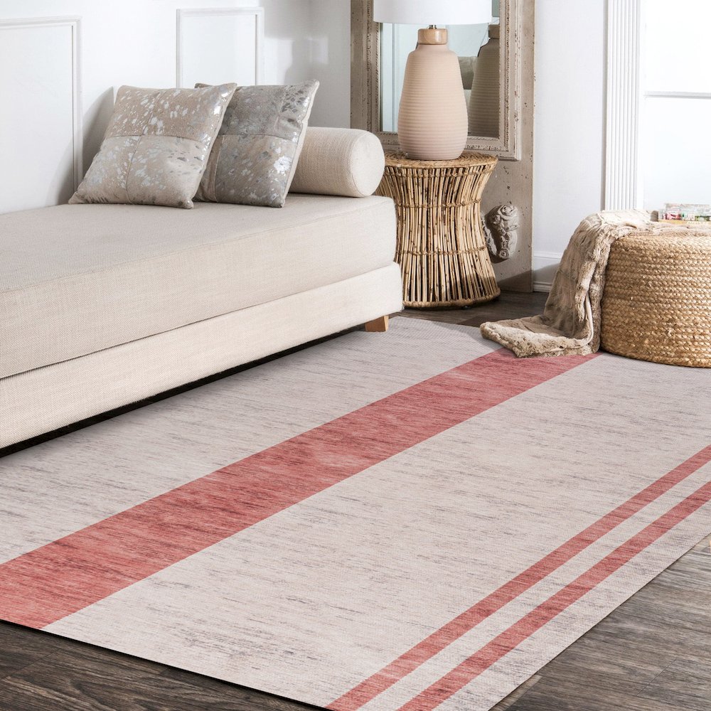Raita Modern Distressed Stripe Machine Washable Area Rug. Picture 11