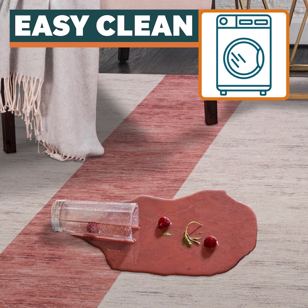 Raita Modern Distressed Stripe Machine Washable Area Rug. Picture 13