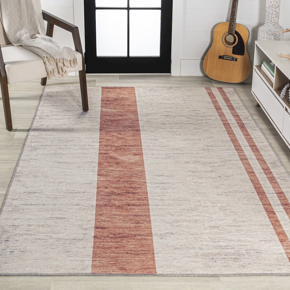 Raita Modern Distressed Stripe Machine Washable Area Rug. Picture 4