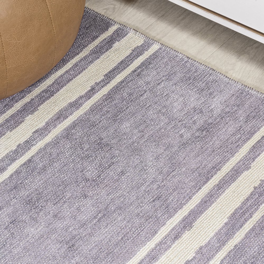 Bande Distressed Ticking Stripe Machine Washable Area Rug. Picture 7