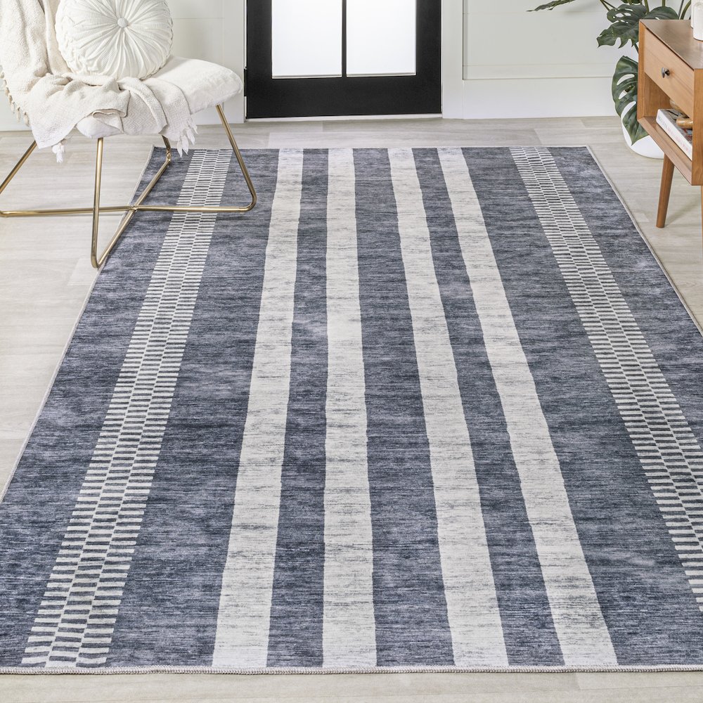 Vichy Geometric Striped Machine-Washable Area Rug. Picture 2