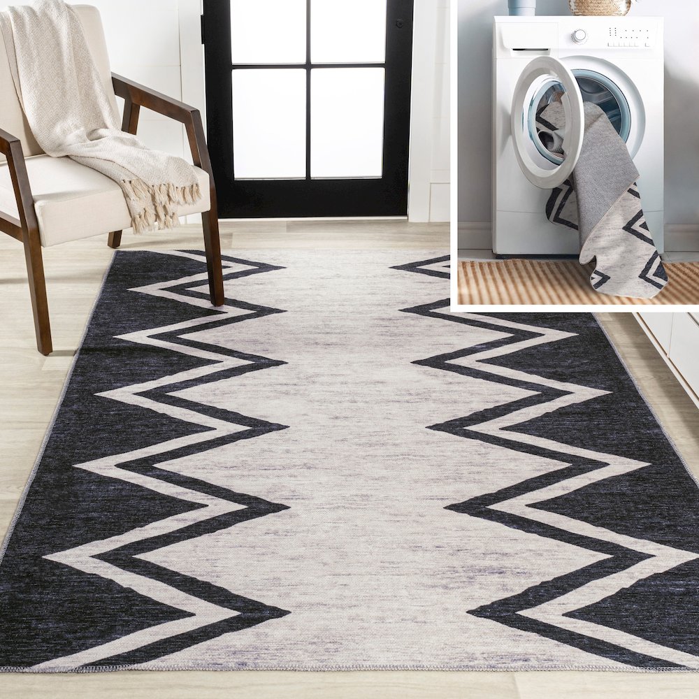 Siksak Modern Chevron Border Area Rug. Picture 10