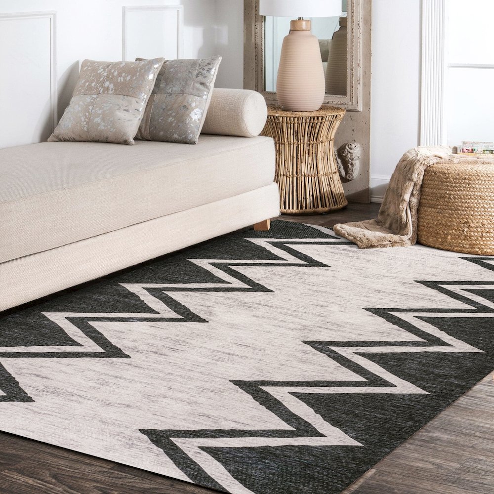 Siksak Modern Chevron Border Area Rug. Picture 11